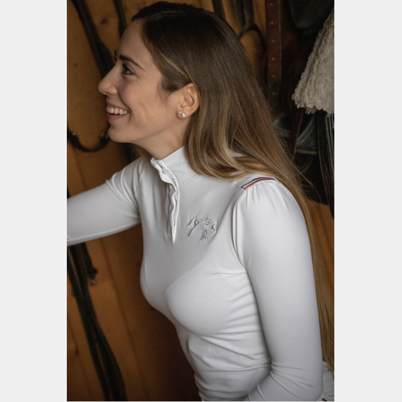 PÉNÉLOPE - Polo de Concours Bruges avec Galon Tricolore Femme - Blanc PÉNÉLOPE - Polo de Concours Bruges avec Galon Tricolore Femme - Blanc