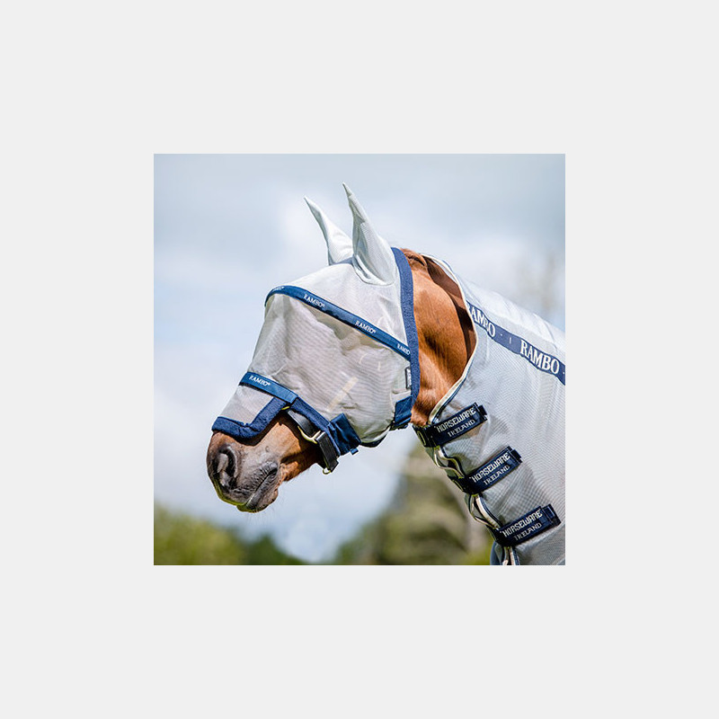 Masque Anti Mouche Cheval Horseware Rambo Flymask Plus Bleu Marine Masque Anti Mouche Cheval Horseware Rambo Flymask Plus Bleu Marine