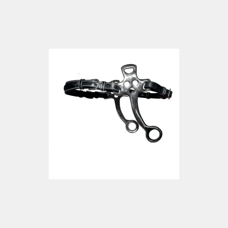 Hackamore Jumpin cuir branches courtes et plates Noir Hackamore Jumpin cuir branches courtes et plates Noir