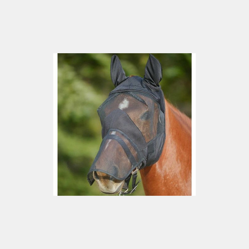Masque anti-mouche et anti UV cheval Noir - Oreilles et chanfrein