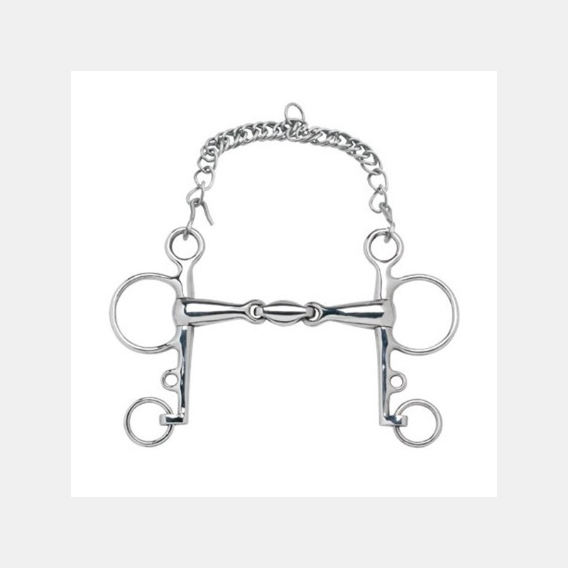 Mors Pelham à double brisure et branches courtes, en inox, gros canons Mors Pelham à double brisure et branches courtes, en inox, gros canons